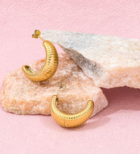 Joolim 18K Gold Plated Wholesale Waterproof Fashion Simple Pleated Pattern C-Shaped Hoop Earring Stainless Steel Jewelry