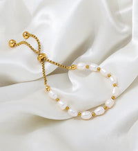 Adjustable 18K PVD Gold Plated Real Fresh Water Pearl Bracelet Stylish Geometric Stainless Steel Gift