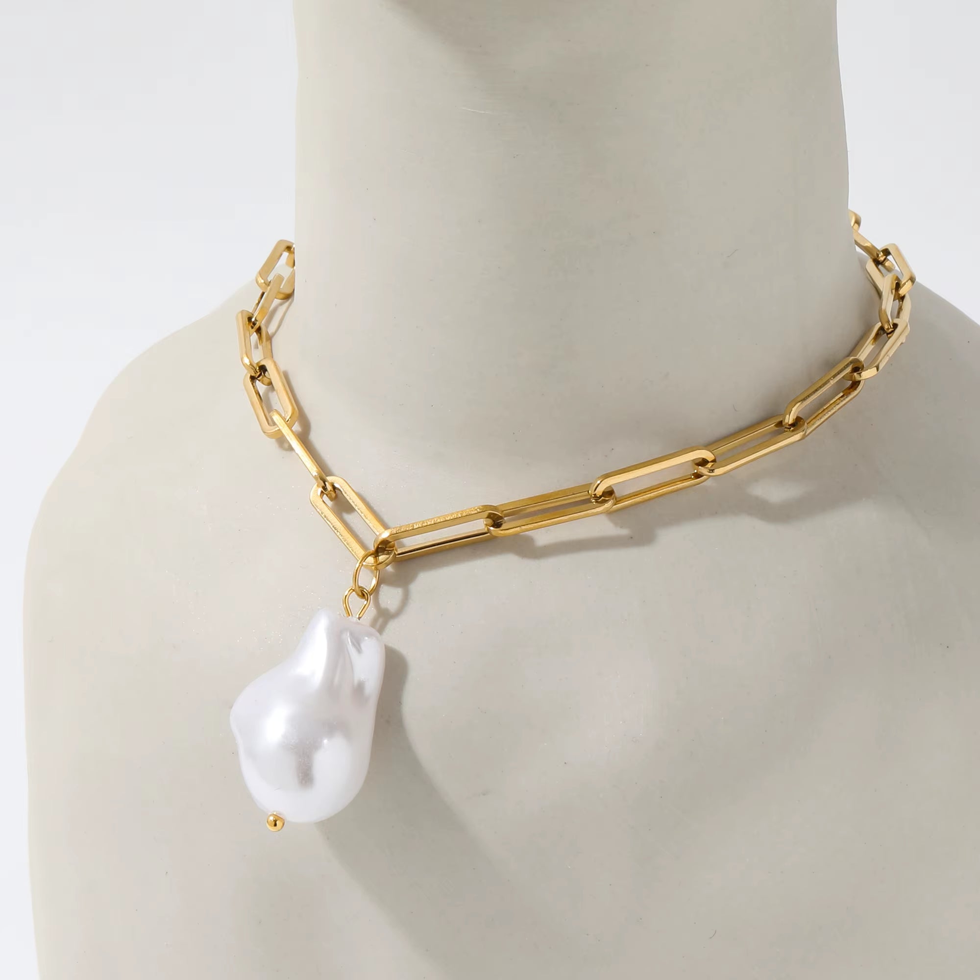 Joolim Jewelry 18K Gold Plated Link Chain Necklace Pearl Pendant Necklace