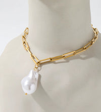 Joolim Jewelry 18K Gold Plated Link Chain Necklace Pearl Pendant Necklace