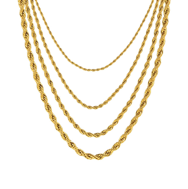 Joolim Jewelry 18K Gold Plated Simple Rope Chain Necklace Stainless Steel Stackable Jewelry Wholesale 2/3/4/5MM