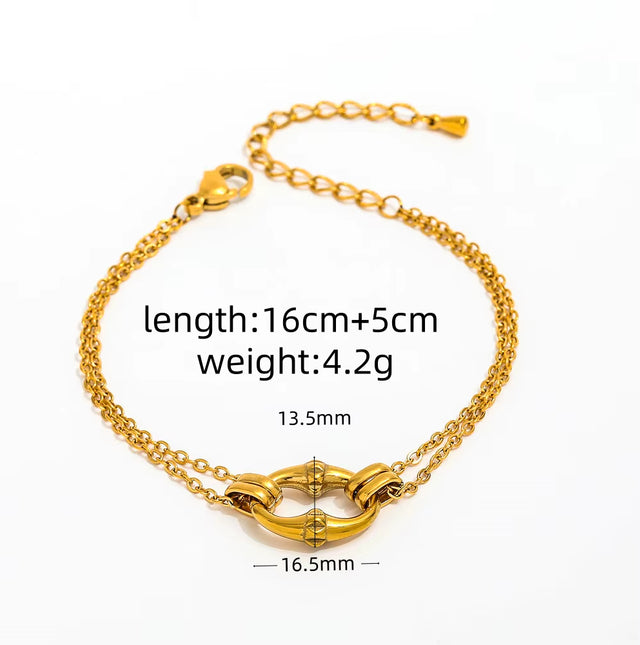 High End Gold Plated Stainless Steel Pig Snout Double-Layer Chain Bracelet for Women Wholesale Jewelry