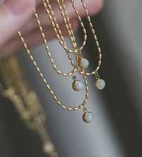 Joolim 18K Gold Plated Mung Bean round Natrual Stone Pendant Bead String Necklace Stainless Steel Tarnish Free Summer Jewelry