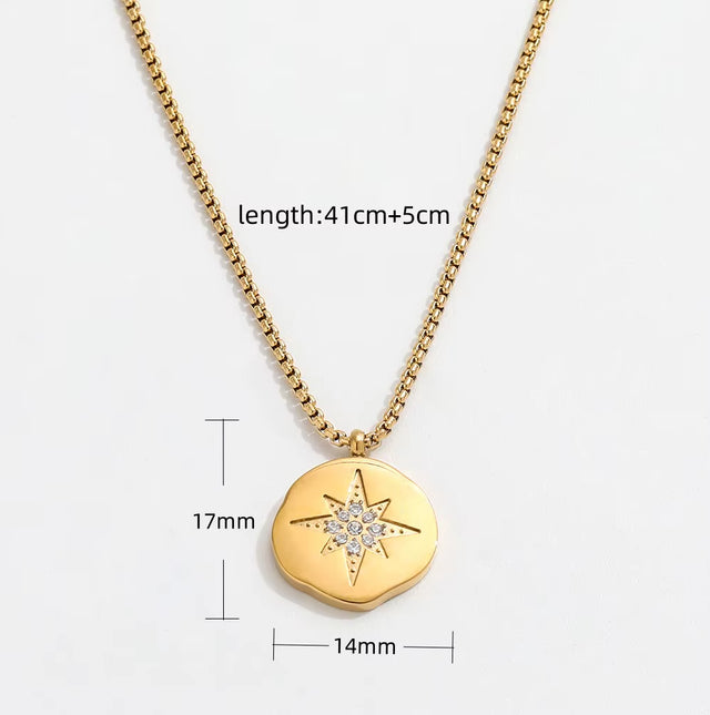 18K Gold Plated Starburst Stainless Steel Pendant Necklace Trendy Jewelry Dainty Pendant Necklace