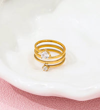 Joolim Jewelry Wholesale 18K Gold Plated Treble Spiral Stainless Steel Spring Wire Heart Zircon Ring Women'S Gift