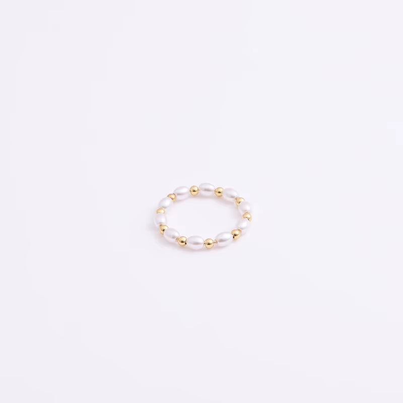 High End 18K Gold Plated Dainty Fresh Water Pearl Beads Rings Stainless Steel Jewelry Trendy Finger Ring