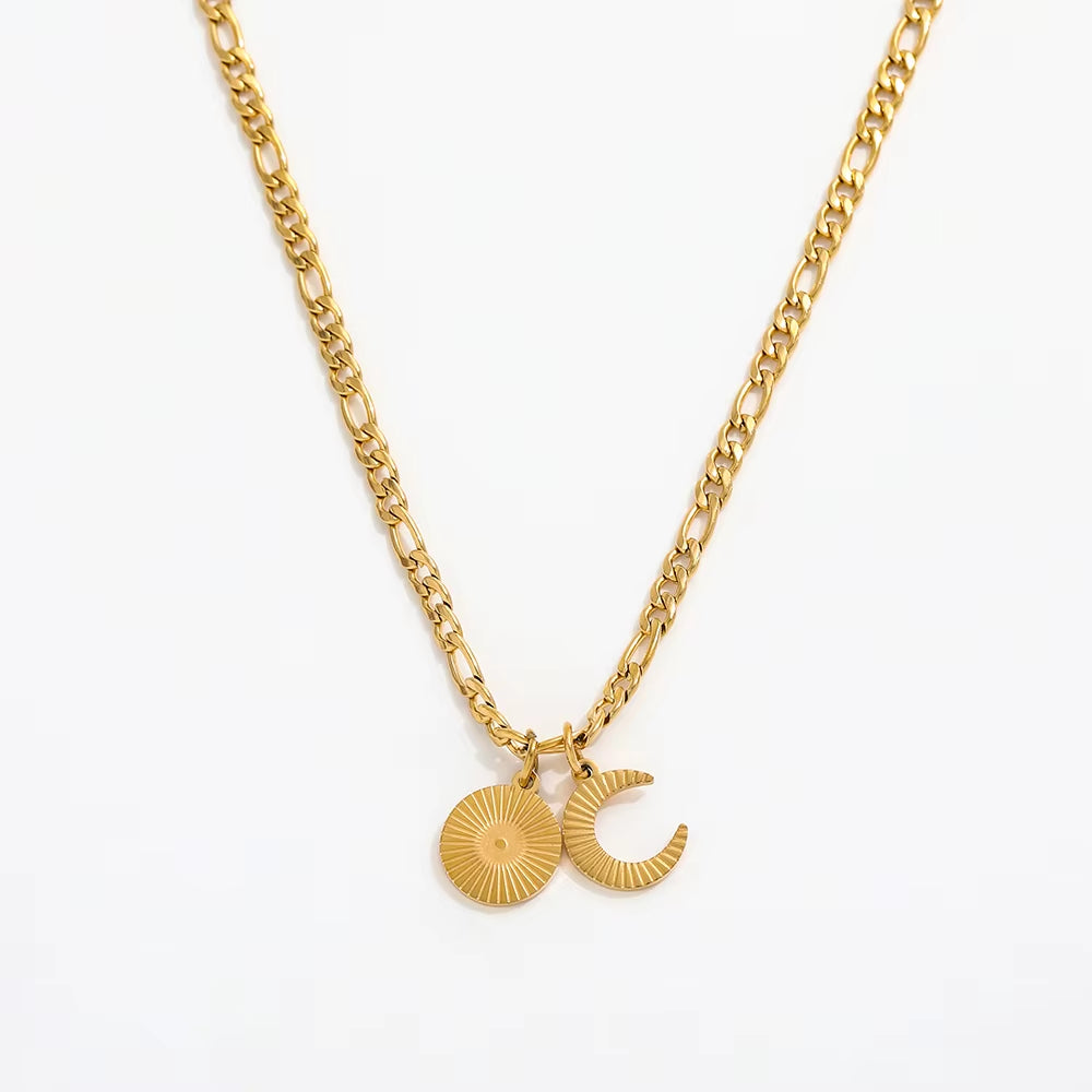 Customized Jewelry Gold Stylish PVD Plated Sun Star Stainless Steel Necklaces Trendy Women Jewelry