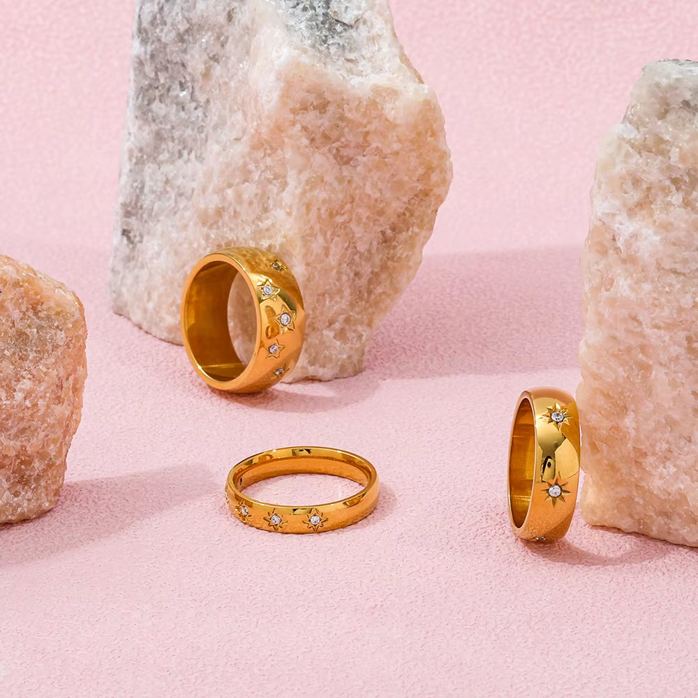 Joolim Jewelry Wholesale 18K Gold Plated Star Zirconia Stainless Steel Ring for Women Dainty Ring