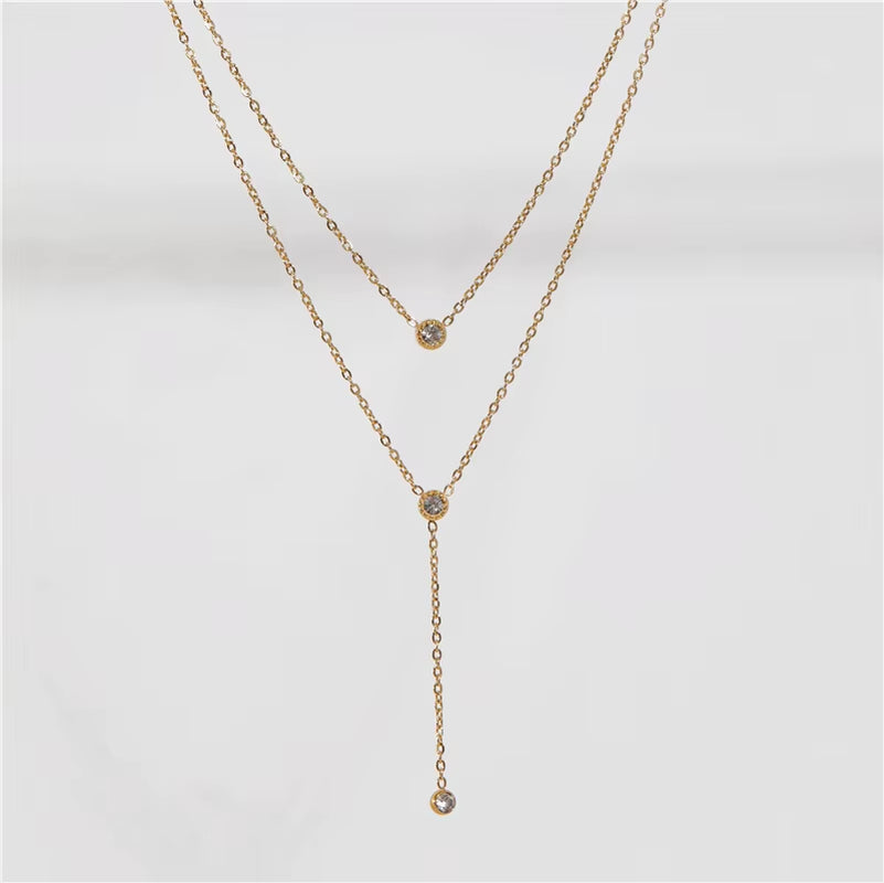 Joolim Jewelry Necklace 18K Gold Plated Dainty Elegant Cubic Zirconia Y Stainless Steel Layered Multi Layer Lariat Necklaces