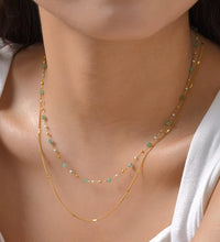 JOOLIM High End Stainless Steel Green Natrual Stone Double Layer Necklace 18K Gold Plated Jewelry Wholesale