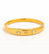 High End Stainless Steel Gold Plated Star Burst Zircon Eight - Pointed Star Openable Bangle Bracelet for Women Fashion Jewelry