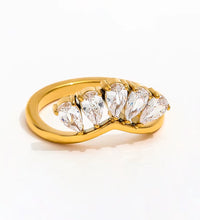 Joolim Jewelry Wholesale High End PVD Waterproof&No Fade Fashion Designer Teardrop Zirconia Pave Stainless Steel Ring for Women