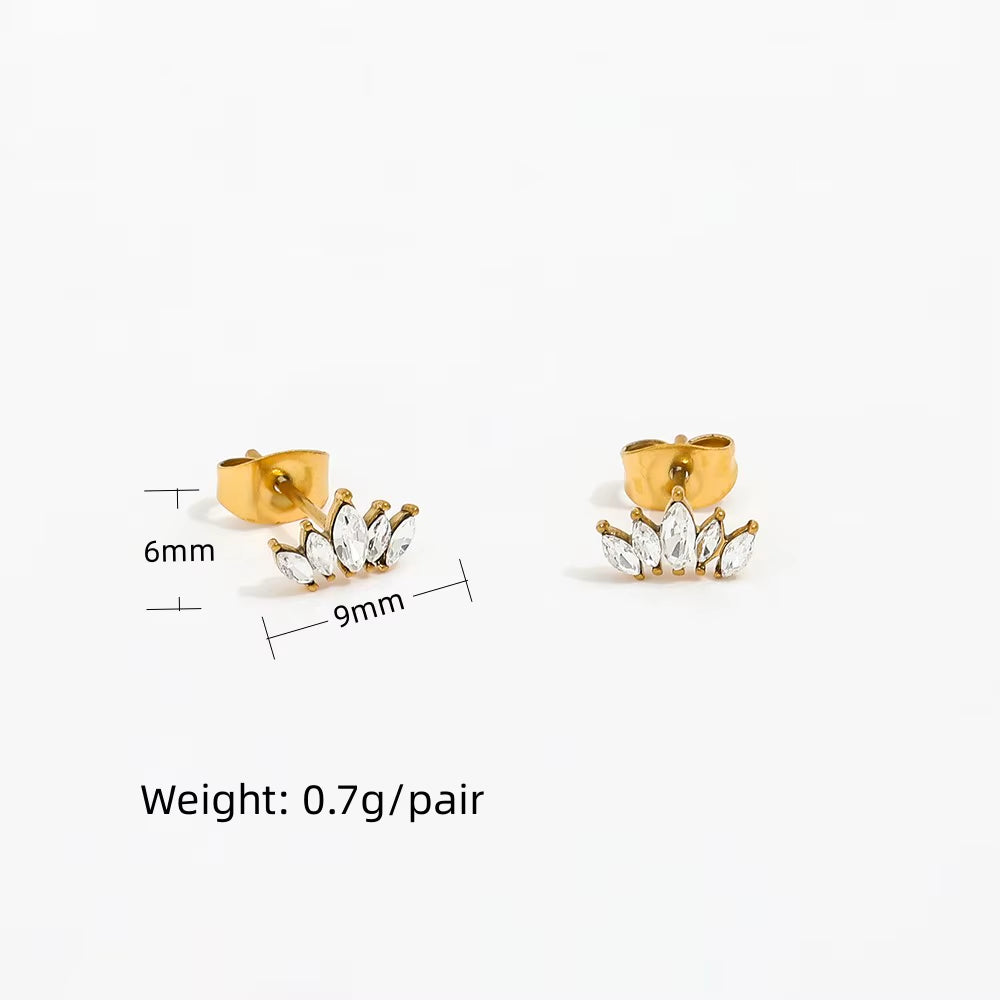 Dainty Tiny 18K PVD Gold Plated Tarnish Free & Waterproof 5 Cubic Zirconia Pave Stainless Steel Earring Fashion Jewelry