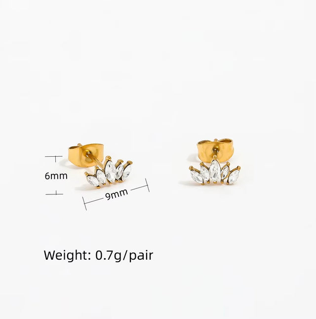 Dainty Tiny 18K PVD Gold Plated Tarnish Free & Waterproof 5 Cubic Zirconia Pave Stainless Steel Earring Fashion Jewelry