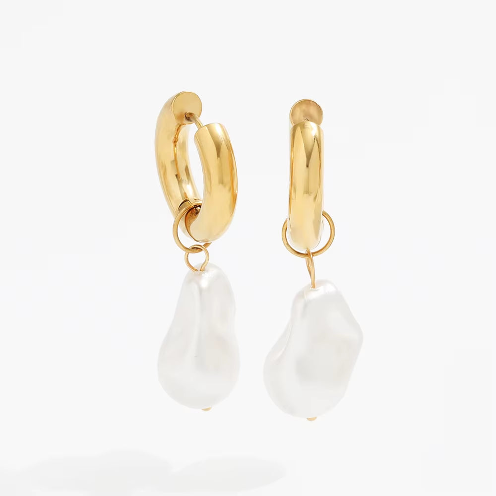 JOOLIM Waterproof Tarnish Free High End Imitation Irregular Baroque Pearl Drop Earring Stainless Steel Jewelry