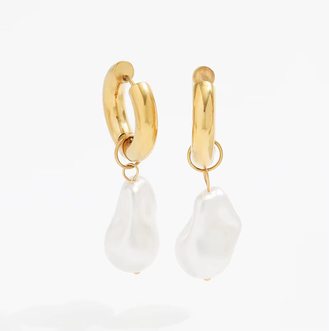 JOOLIM Waterproof Tarnish Free High End Imitation Irregular Baroque Pearl Drop Earring Stainless Steel Jewelry