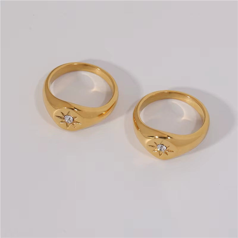 High End 18K PVD Gold Plating Sparkling North Star Stainless Steel Rings Diamond Rings Stainless Steel Jewelry
