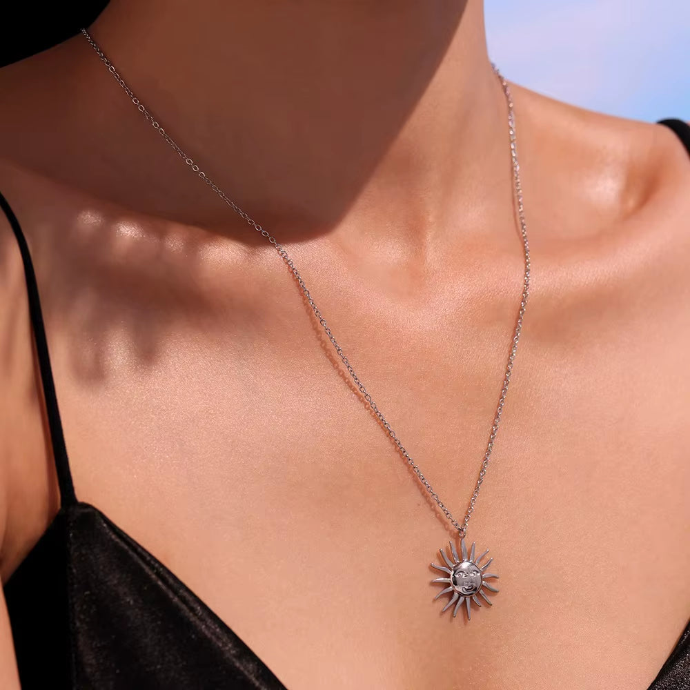 Joolim High End 18K PVD Gold Plated Waterproof Tarnish Free Sun Burst Face Pendant Stainless Steel Necklace