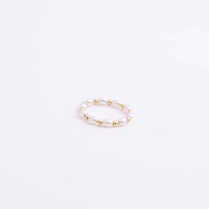 High End 18K Gold Plated Dainty Fresh Water Pearl Beads Rings Stainless Steel Jewelry Trendy Finger Ring