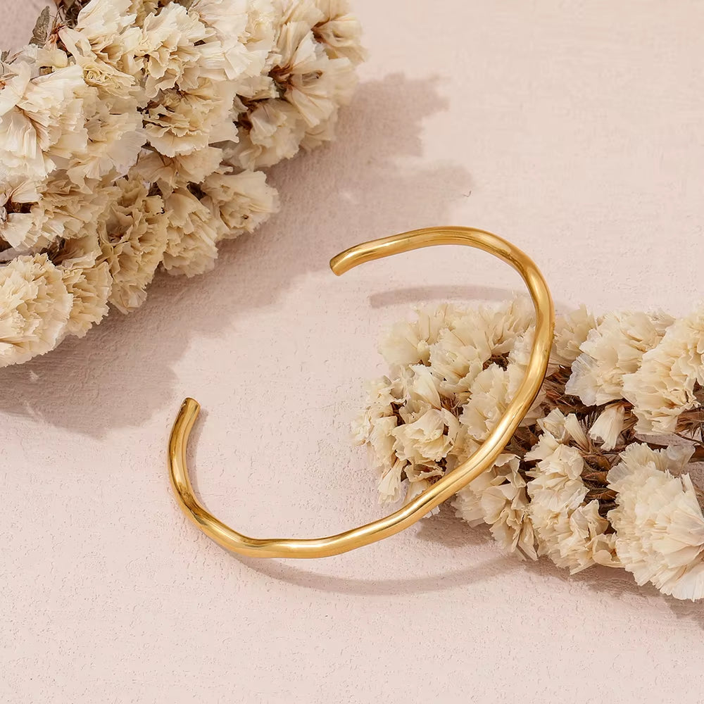 High End Gold Plated Stainless Steel Simple Cuff Bracelet Trendy Jewelry