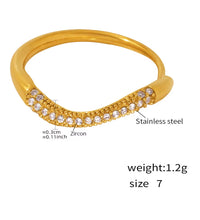 High End 18K Plain Gold Colorful Row Micro Half Pave Zircon Waved Ring Stainless Steel Trendy Simple Gold Plated Jewelry Gift