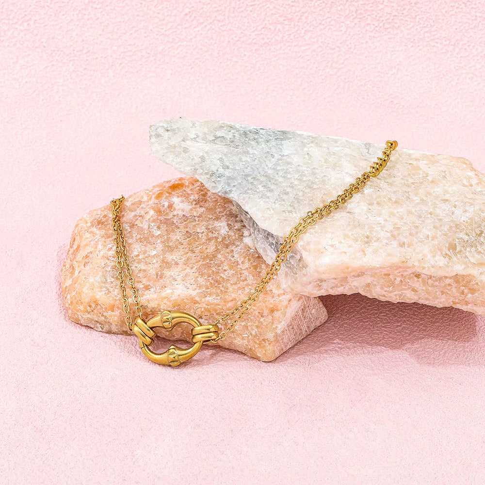 High End Gold Plated Stainless Steel Pig Snout Double-Layer Chain Bracelet for Women Wholesale Jewelry