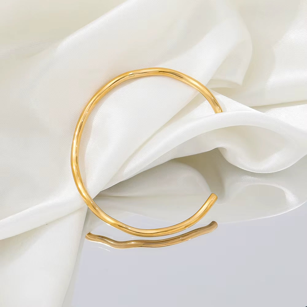 High End Gold Plated Stainless Steel Simple Cuff Bracelet Trendy Jewelry