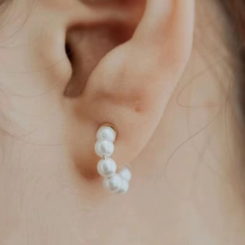 Joolim Jewelry round Glass Pearl Hoop Earring 18K Gold Plated Stainless Steel Women Earring for Women