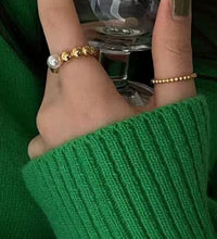 High End 18K Gold Plated One Pearl Bead Gradient Bubble Rings Stainless Steel Jewelry Trendy Finger Ring