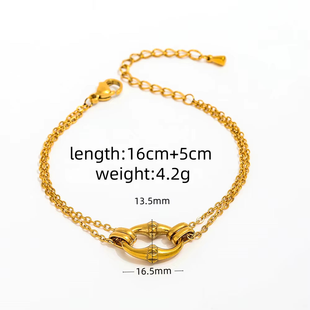 High End Gold Plated Stainless Steel Pig Snout Double-Layer Chain Bracelet for Women Wholesale Jewelry
