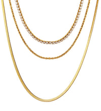 Joolim Jewelry 18K Gold Plated Three Layers Snake Chain Zircon Pave Necklace Stainless Steel Jewelry Wholesale