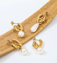 Joolim 18K Gold Plated Wholesale No Fade Elegant Detachable Teardrop round Pearl Hoop Earring Stainless Steel Jewelry