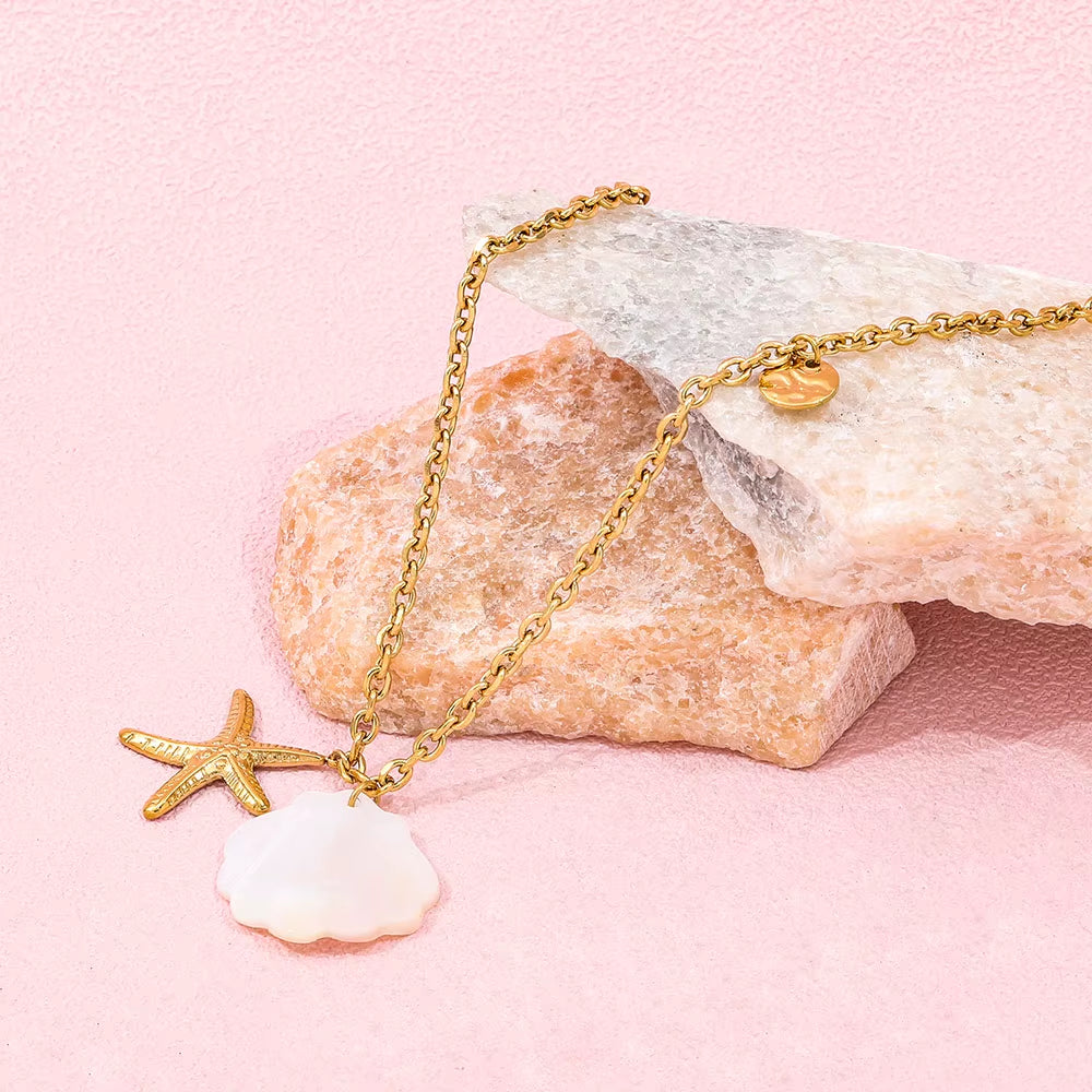 Joolim Jewelry 18K Gold Plated Dainty Chain Shell Star Fish Pendant Necklace Trendy Tarnish Free Gift