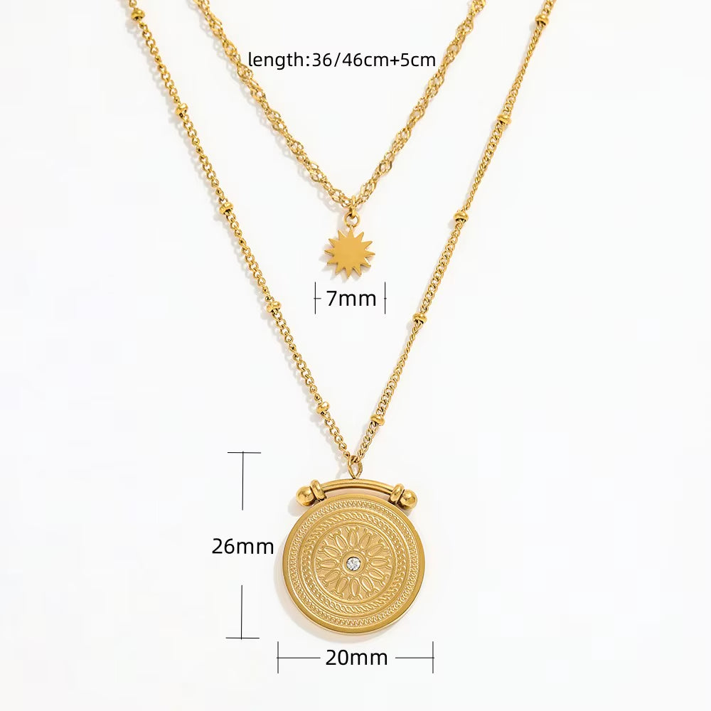 Joolim Jewelry Gold Plated Stainless Steel Layered Coin Pendant Necklace Trendy Necklace Wholesale