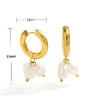 18K Pvd Gold Plated High Quality Non Tarnish & Waterproof 3 Pearl Cluster Stainless Steel Hoop Earring for Women