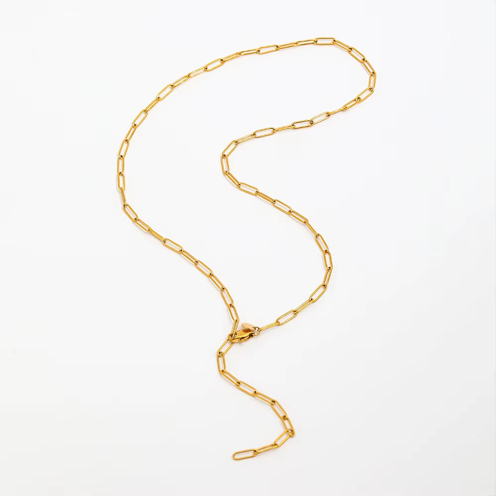 Joolim Jewelry Gold Plated Statement Paper Pin Link Chain Adjustable Necklace Stainless Steel Jewelry Wholesale