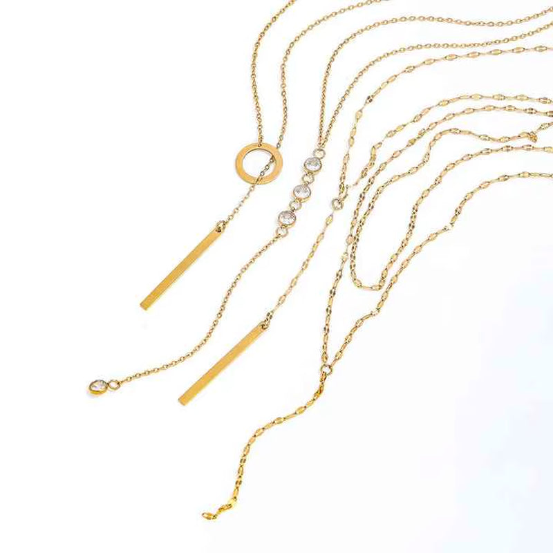 Joolim Jewelry Dainty 18K Gold Plated Stainless Steel Necklace Adjustable Cross Link Chain Y Tassel Zircon Vintage for Gift