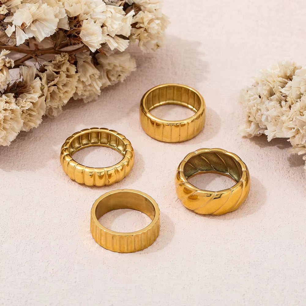 High End 18K PVD Gold Plated Stylish Gear Band Rings for Women Stainless Steel Jewelry Tarnish Free Jewelry