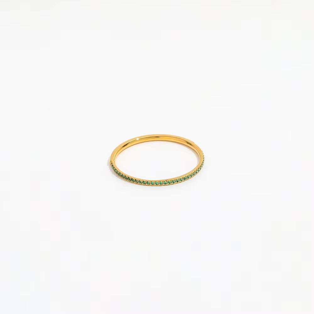 Joolim Jewelry CNC Inlay Dainty Crystal Half Pave Stainless Steel Rings for Women Green Black Clear CZ Rings Fashion Jewelry