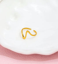 Joolim Jewelry Wholesale 18K Gold Plated Resizable Adjustable Dainty Waved Irregular Lines Stainless Steel Open Ring for Women