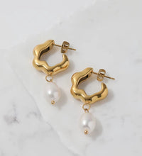 JOOLIM Jewelry PVD 18K Gold Plated Tarnish Free Flower Shape Freshwater Natural Pearl Drop Earring Stainless Steel Jewelry