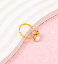 Trendy Fashion Ring with Water Drop Zircon Imitation Pearl 18K Gold Plated High End Stainless Steel for Gift