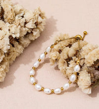 18K PVD Gold Plated Adjustable Real Fresh Water Pearl Adjustable Chain Stainless Steel Bracelet