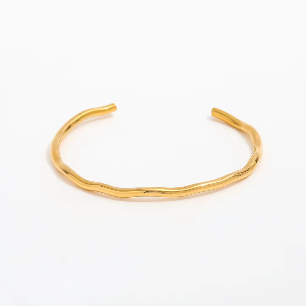 High End Gold Plated Stainless Steel Simple Cuff Bracelet Trendy Jewelry