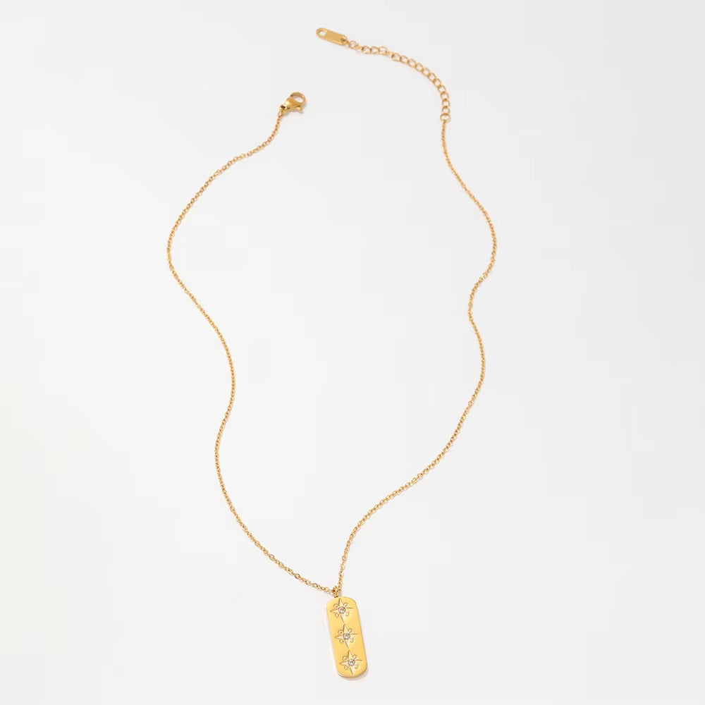 Joolim 18K Gold Plated Jewelry Star Zirconia Rectangle Pendant Dainty Chain Necklace Stainless Steel Jewelry