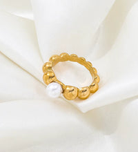 High End 18K Gold Plated One Pearl Bead Gradient Bubble Rings Stainless Steel Jewelry Trendy Finger Ring