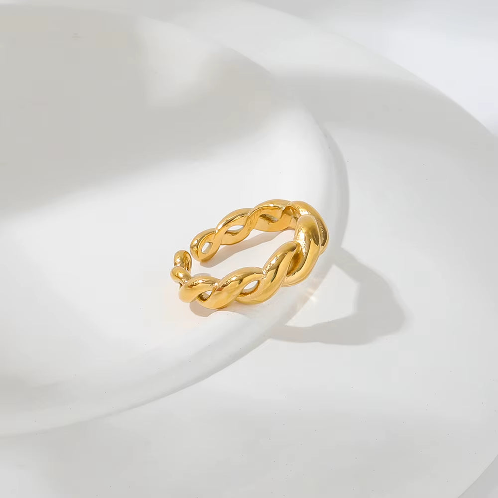 Joolim Jewelry Wholesale 18K Gold Plated Gradient Rope Stainless Steel Open Rings for Women Statement Rings