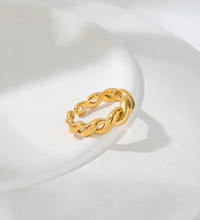 Joolim Jewelry Wholesale 18K Gold Plated Gradient Rope Stainless Steel Open Rings for Women Statement Rings