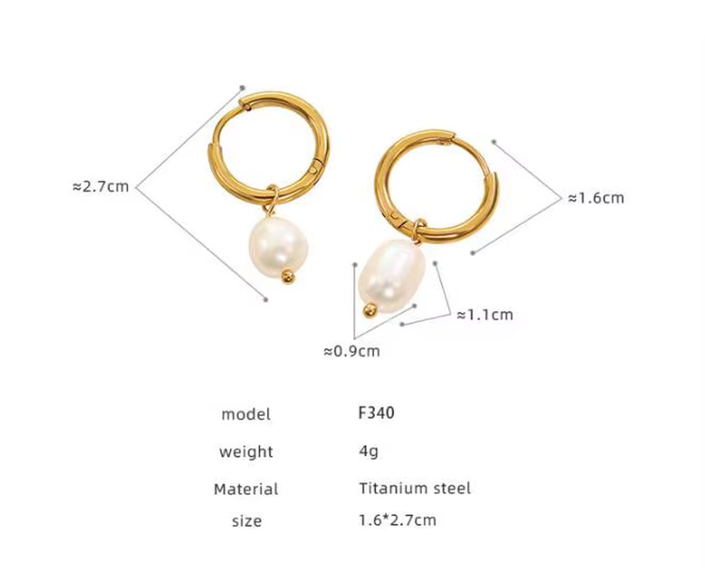 JLE0228 New Trendy 18K Gold Plated Elegant Dainty Fresh Water Pearl Stainless Steel Hoop Earrings for Women