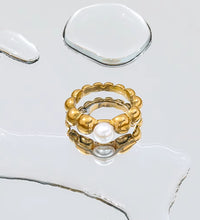 High End 18K Gold Plated One Pearl Bead Gradient Bubble Rings Stainless Steel Jewelry Trendy Finger Ring